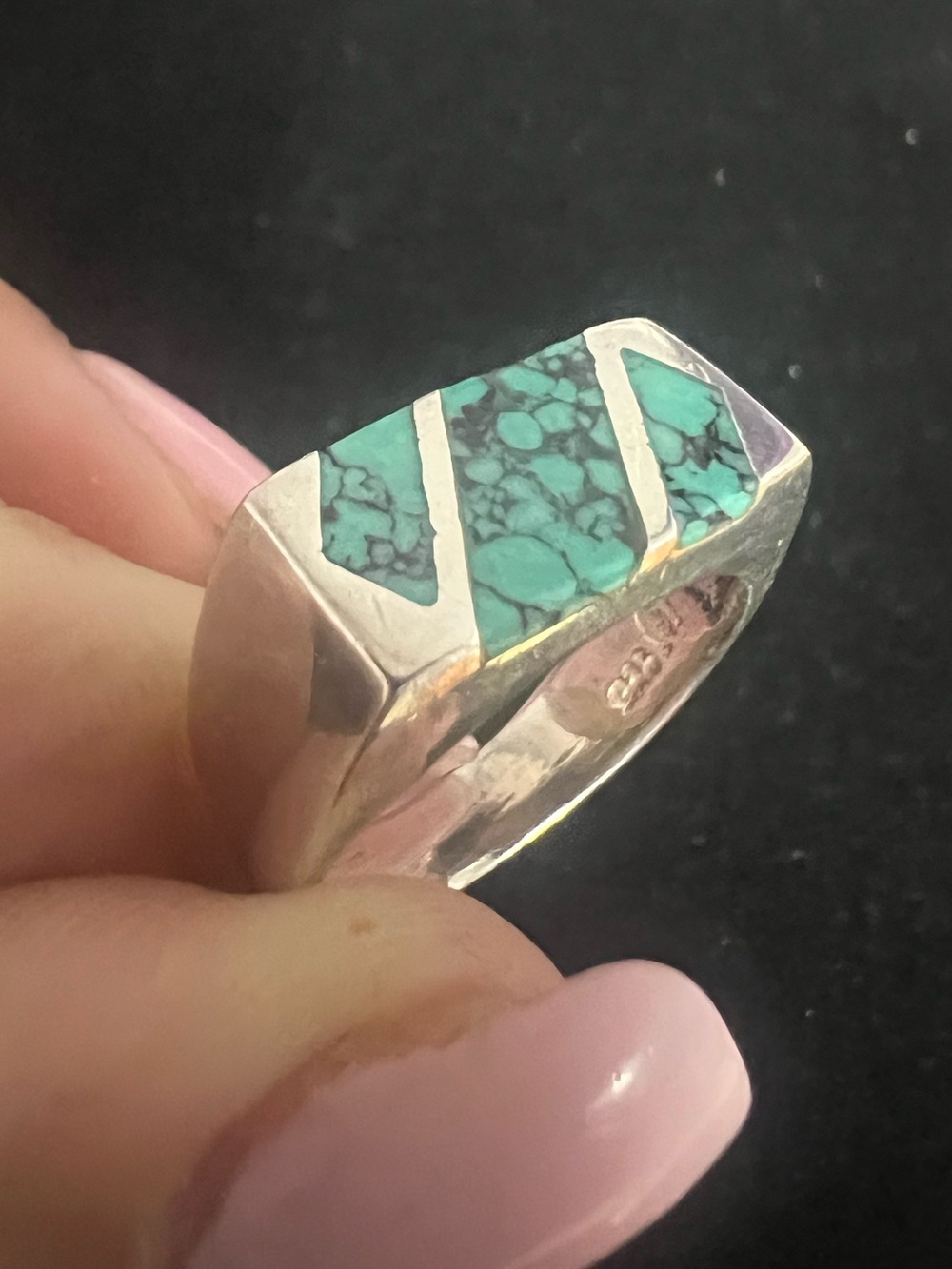 925 STERLING SILVER TURQUOISE INLAY RING MENS WOMENS
